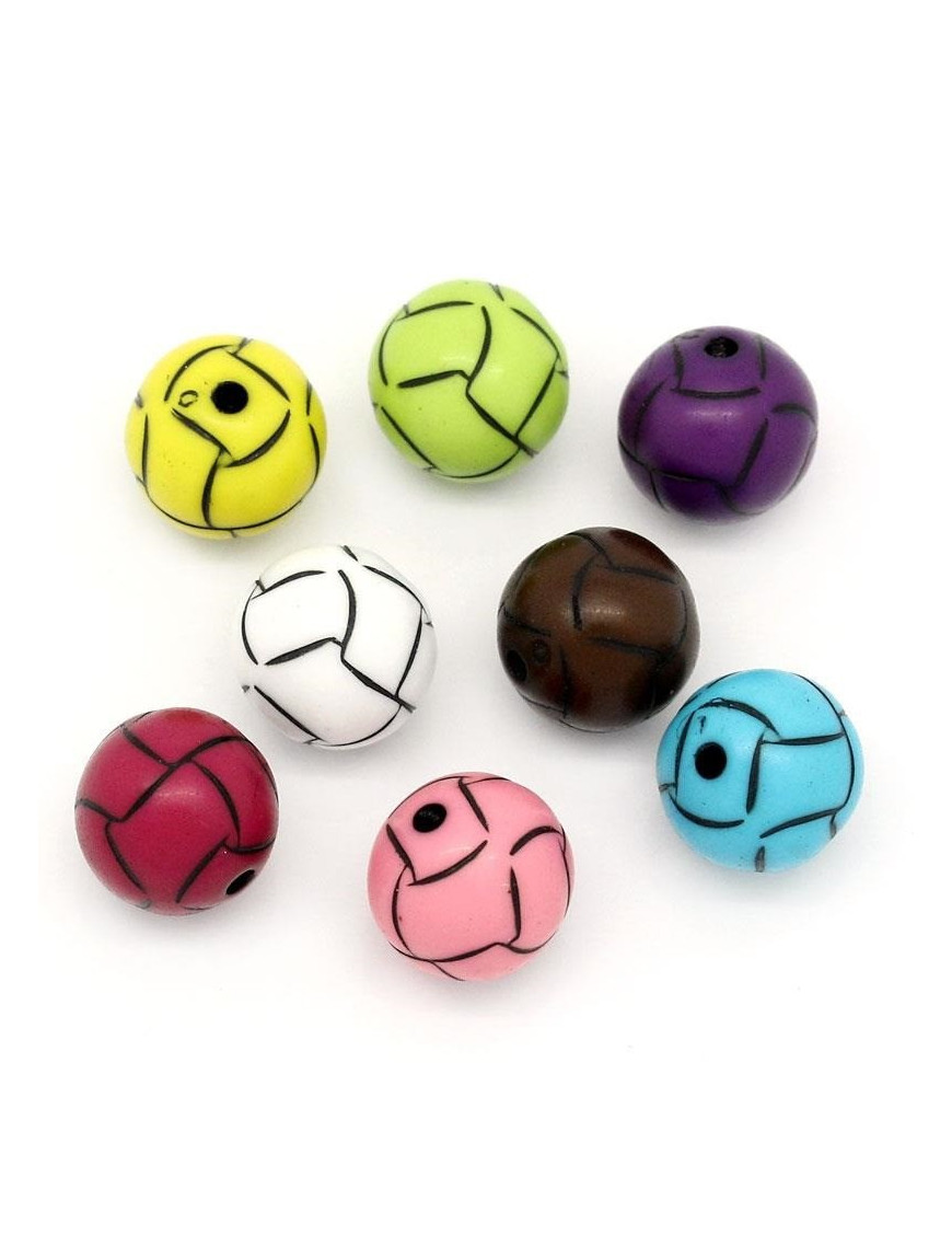 100 Pièces Perles Volley-Ball Acrylique – Perles Sport Pour Bracelets, Bijoux DIY, Déco Et Loisirs Créatifs – Forme Réaliste 12 Mm