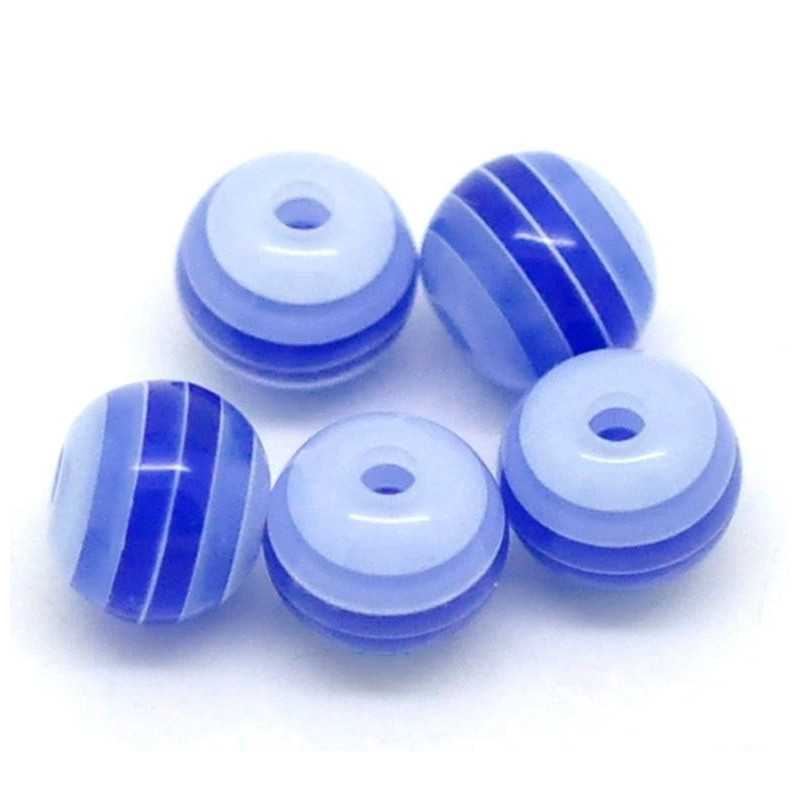 30 Perles en Ronde Rayées Opaque 6mm Couleur Bleu - Mercerie Center