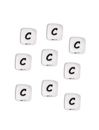 Perles Silicone Lettre Alphabet 12mm Blanc
