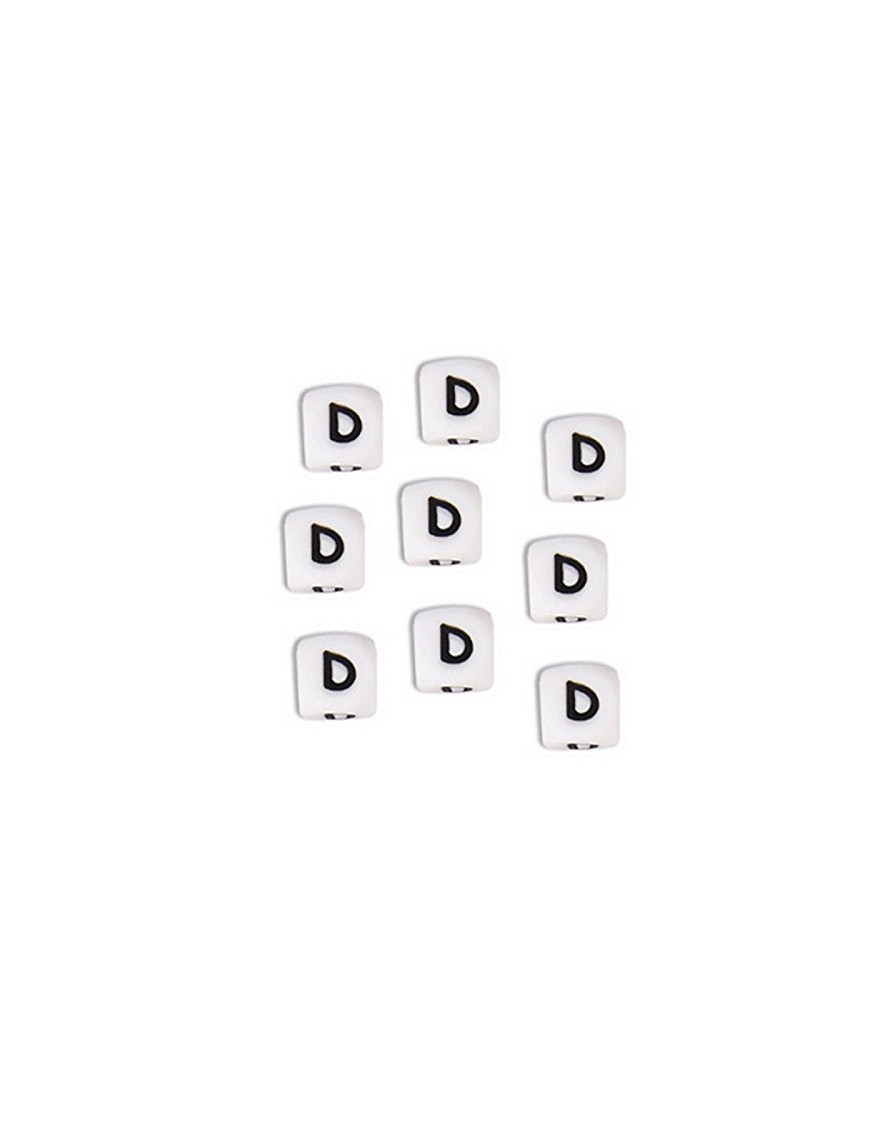 Perles Silicone Lettre Alphabet 12mm Blanc