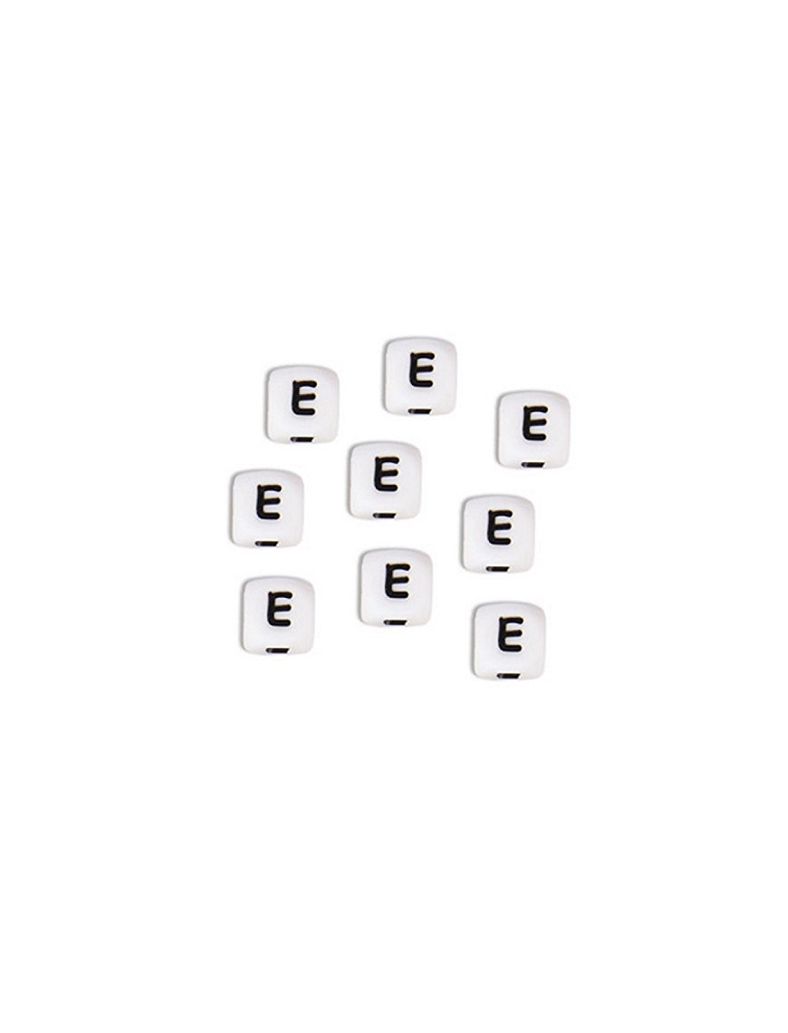 Perles Silicone Lettre Alphabet 12mm Blanc