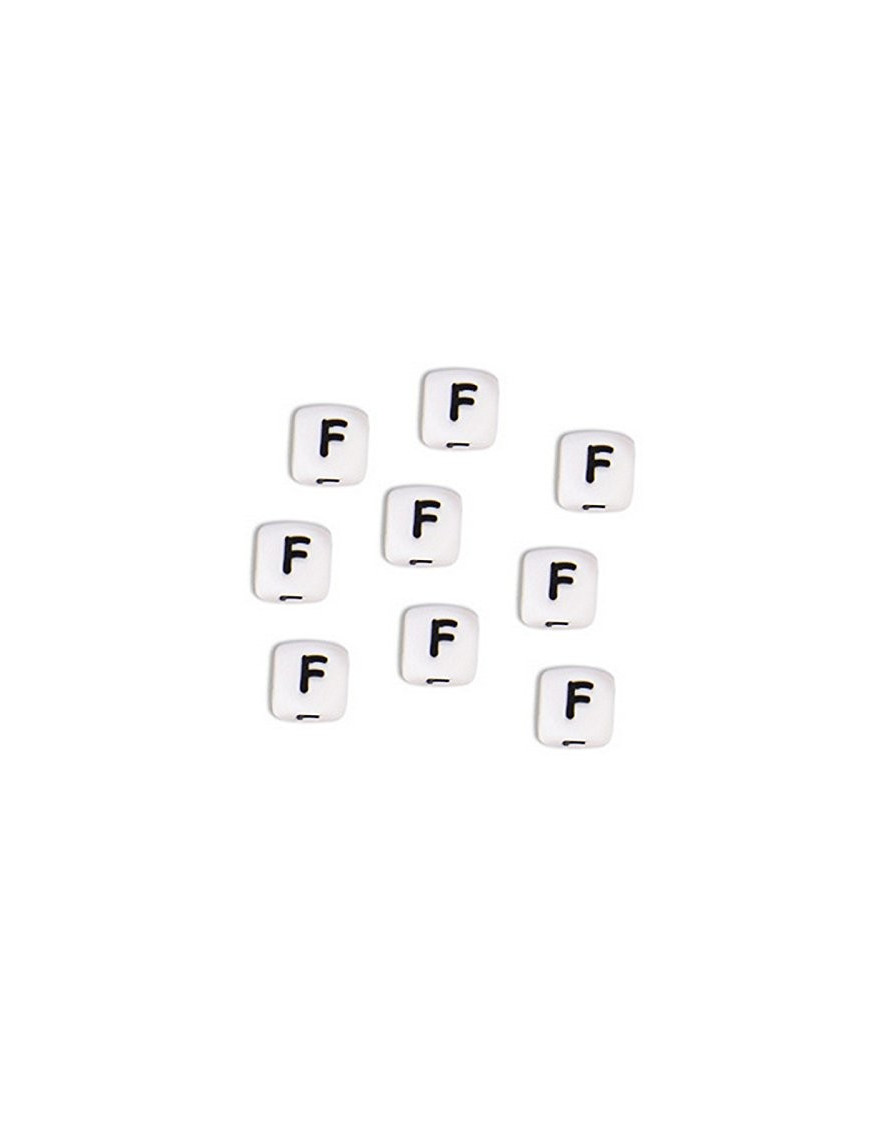 Perles Silicone Lettre Alphabet 12mm Blanc