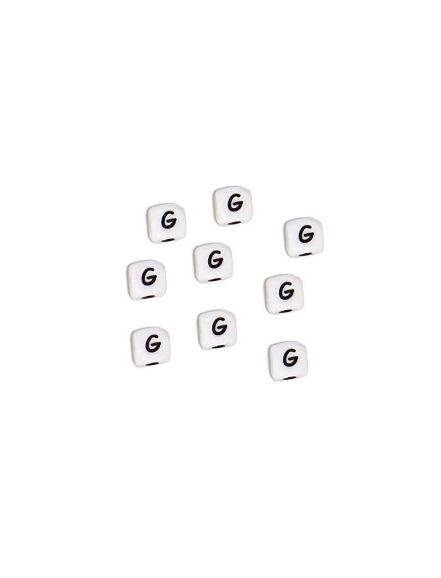 Perles Silicone Lettre Alphabet 12mm Blanc