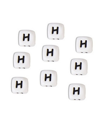 Perles Silicone Lettre Alphabet 12mm Blanc