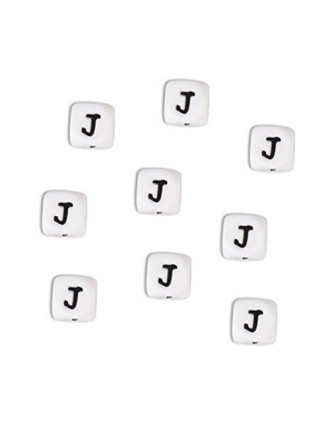Perles Silicone Lettre Alphabet 12mm Blanc