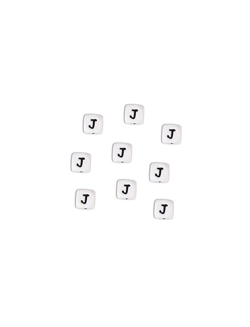 Perles Silicone Lettre Alphabet 12mm Blanc