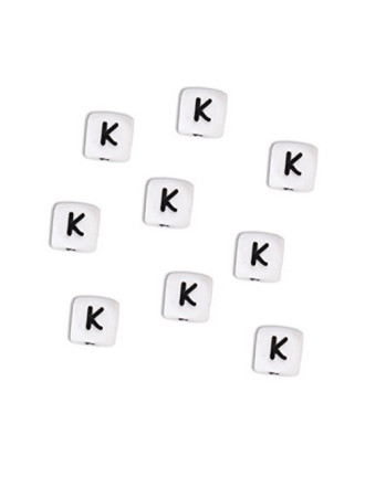 Perles Silicone Lettre Alphabet 12mm Blanc
