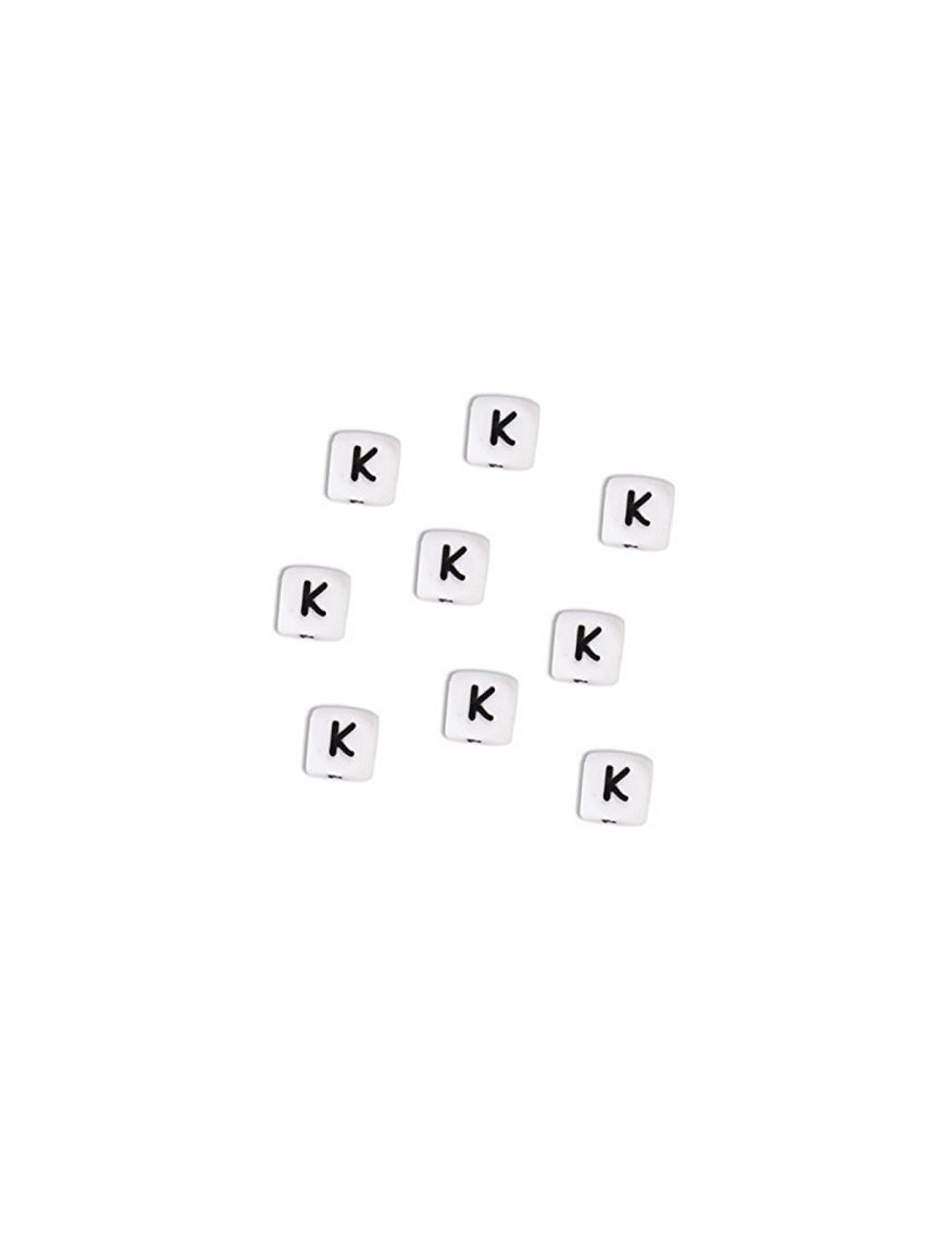 Perles Silicone Lettre Alphabet 12mm Blanc