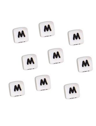 Perles Silicone Lettre Alphabet 12mm Blanc