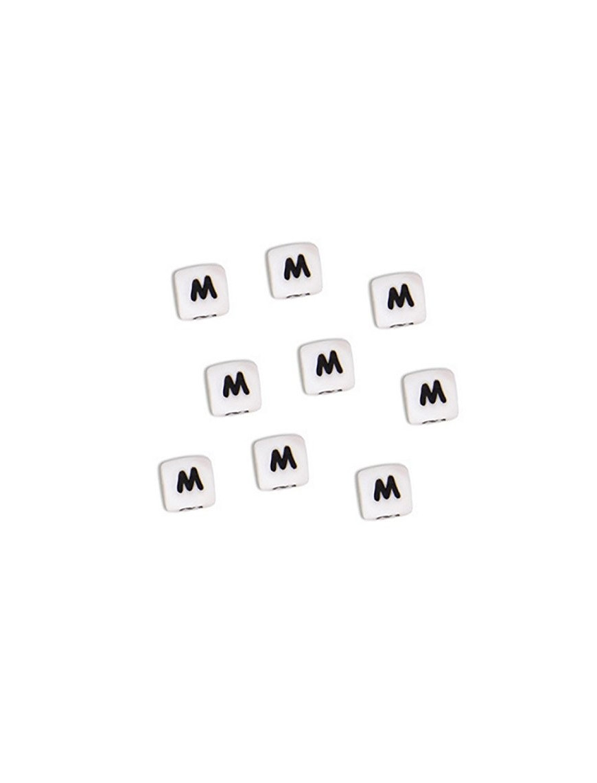 Perles Silicone Lettre Alphabet 12mm Blanc