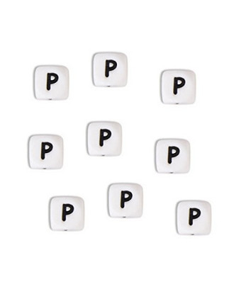 Perles Silicone Lettre Alphabet 12mm Blanc