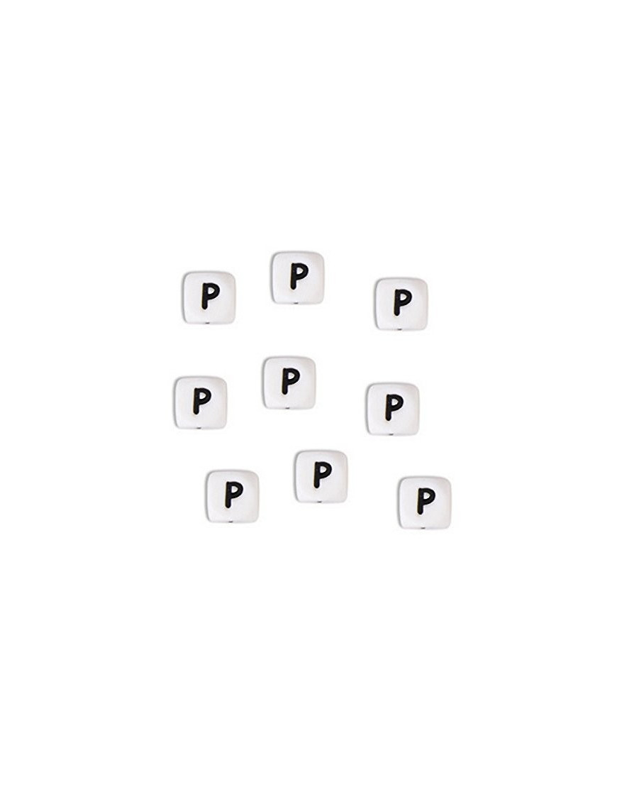 Perles Silicone Lettre Alphabet 12mm Blanc