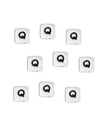 Perles Silicone Lettre Alphabet 12mm Blanc