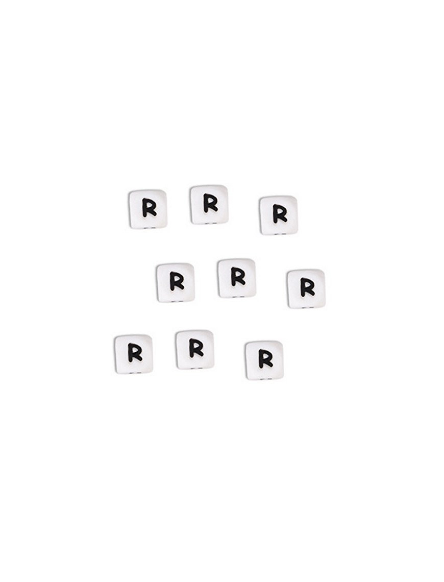 Perles Silicone Lettre Alphabet 12mm Blanc