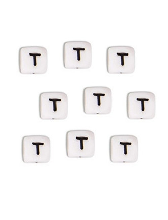 Perles Silicone Lettre Alphabet 12mm Blanc