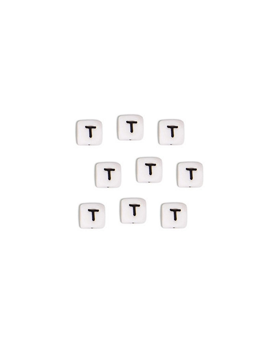 Perles Silicone Lettre Alphabet 12mm Blanc