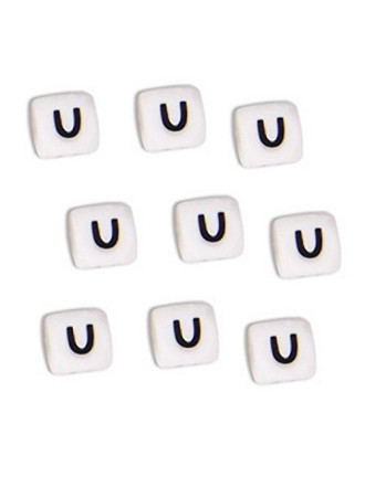 Perles Silicone Lettre Alphabet 12mm Blanc