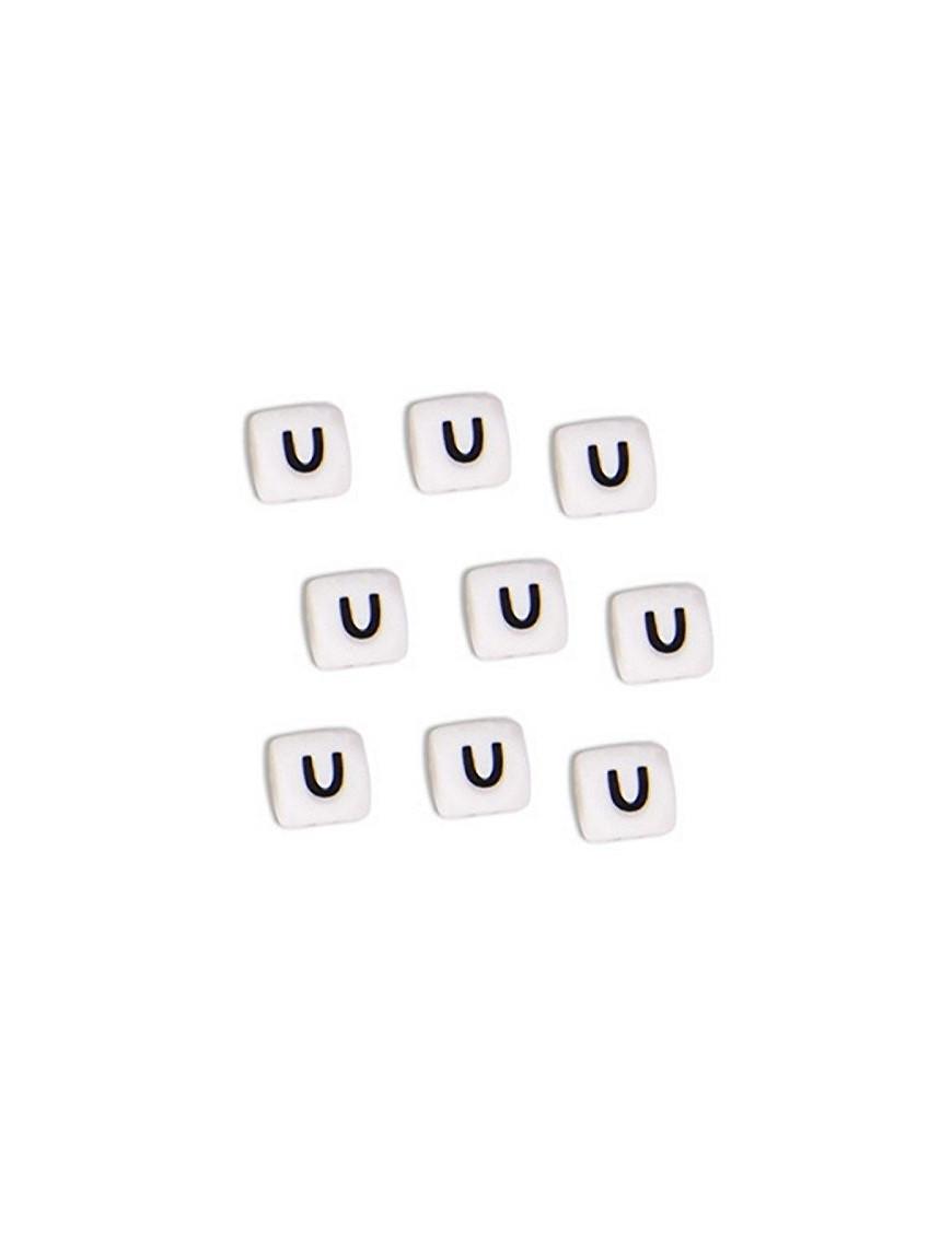 Perles Silicone Lettre Alphabet 12mm Blanc