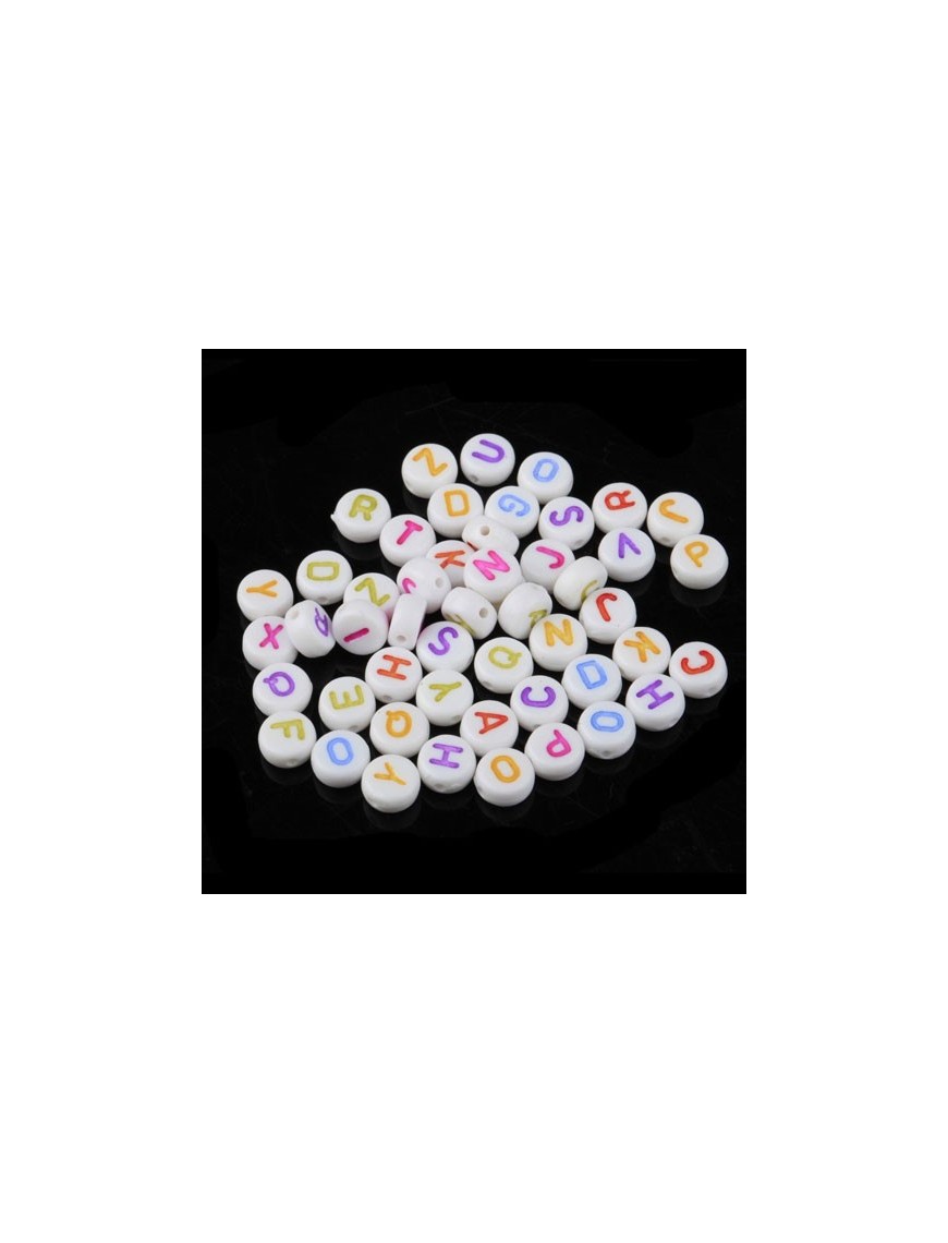 Lot De 200 Perles Alphabet Blanches Acrylique - 7mm X 4mm - Lettres Aléatoires - Neuf