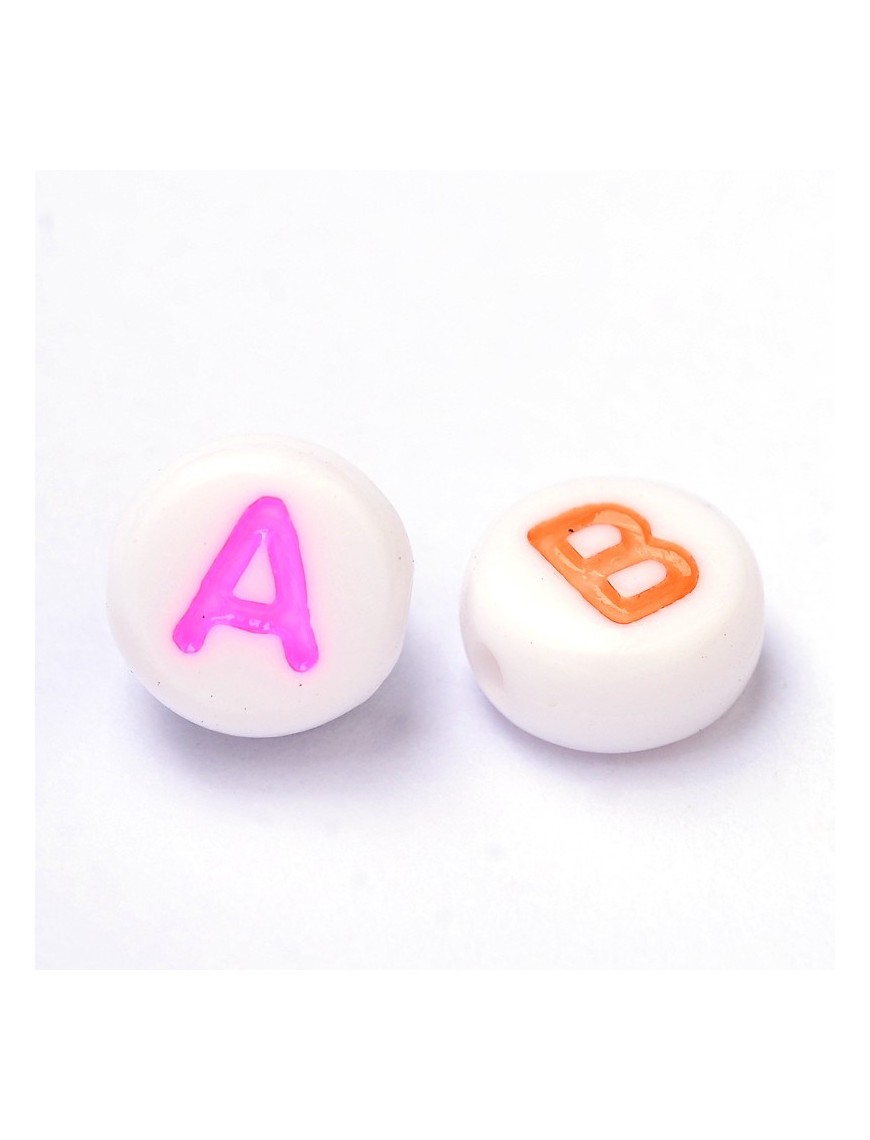 200 Perles Alphabet Acrylique Blanches - 7mm, Rondes, Lettres Aléatoires, Pour Création Bijoux