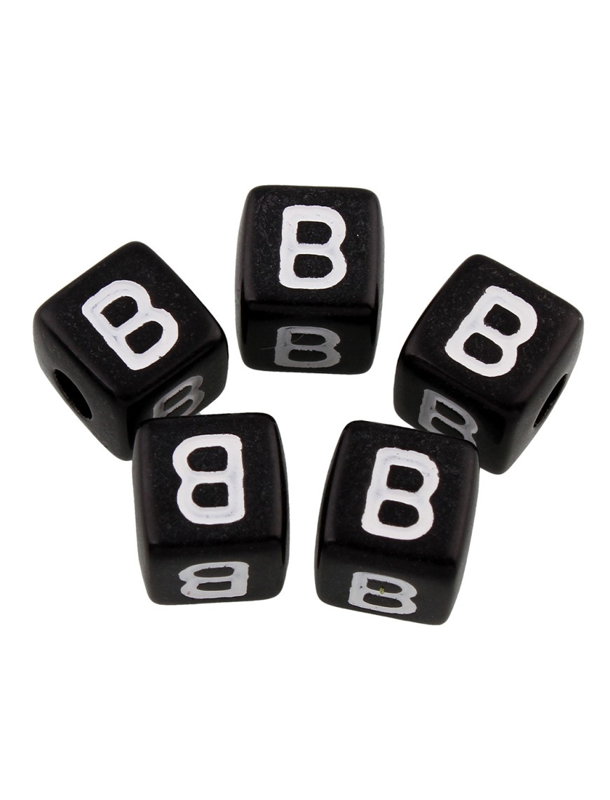 20 Perles Noir Acrylique Lettre Alphabet 10mm