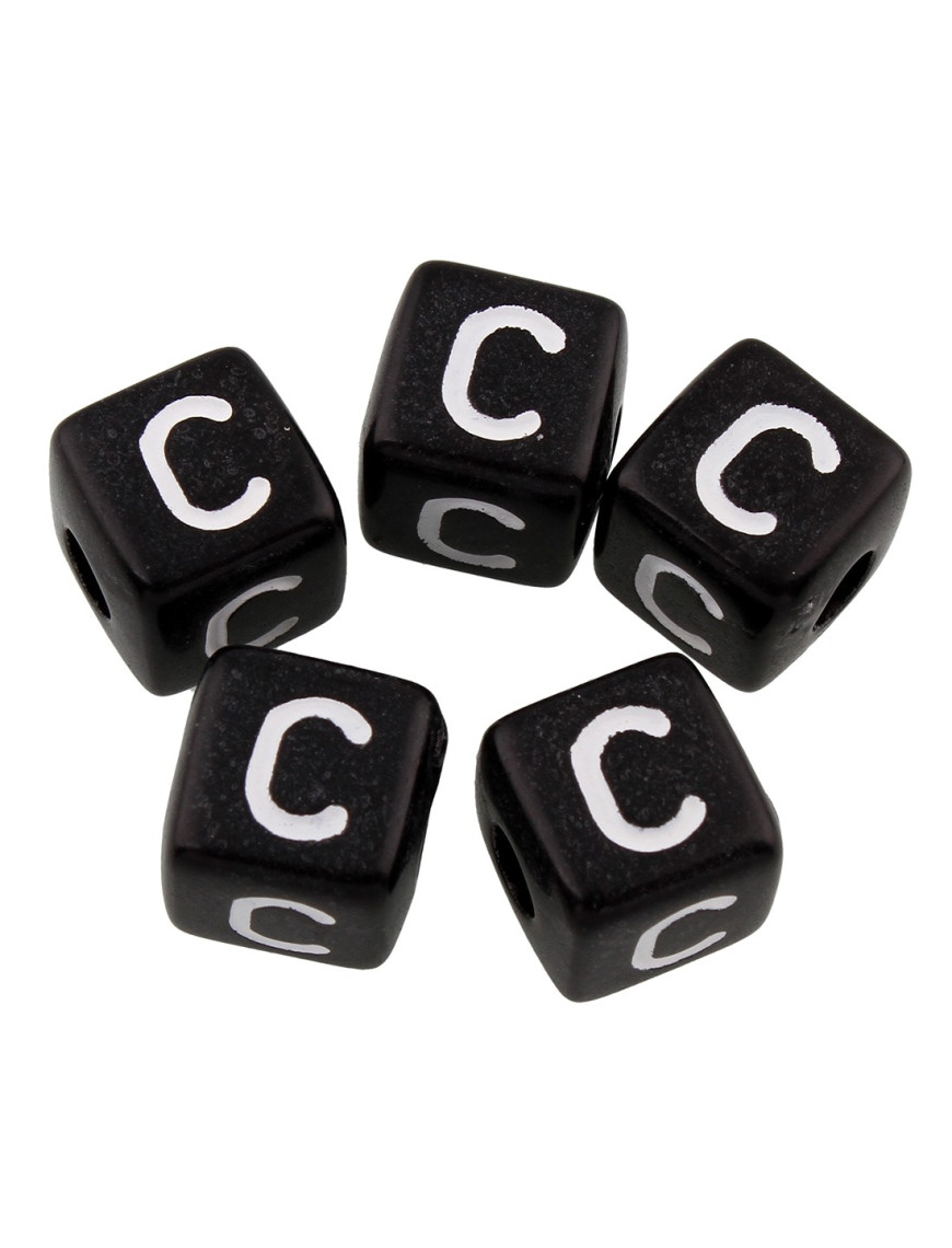 20 Perles Noir Acrylique Lettre Alphabet 10mm