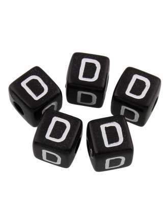 20 Perles Noir Acrylique Lettre Alphabet 10mm