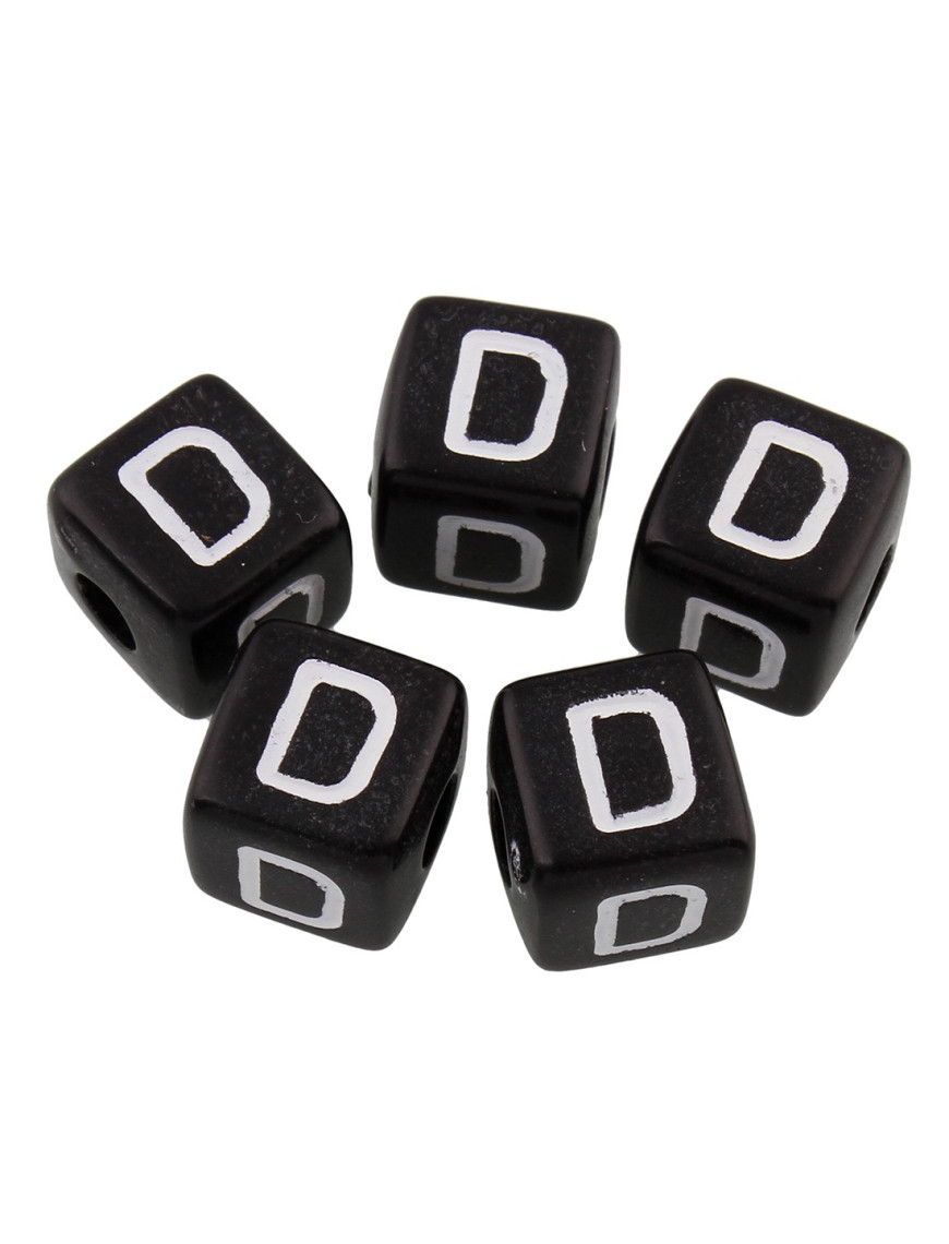 20 Perles Noir Acrylique Lettre Alphabet 10mm