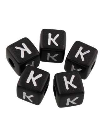 20 Perles Noir Acrylique Lettre Alphabet 10mm