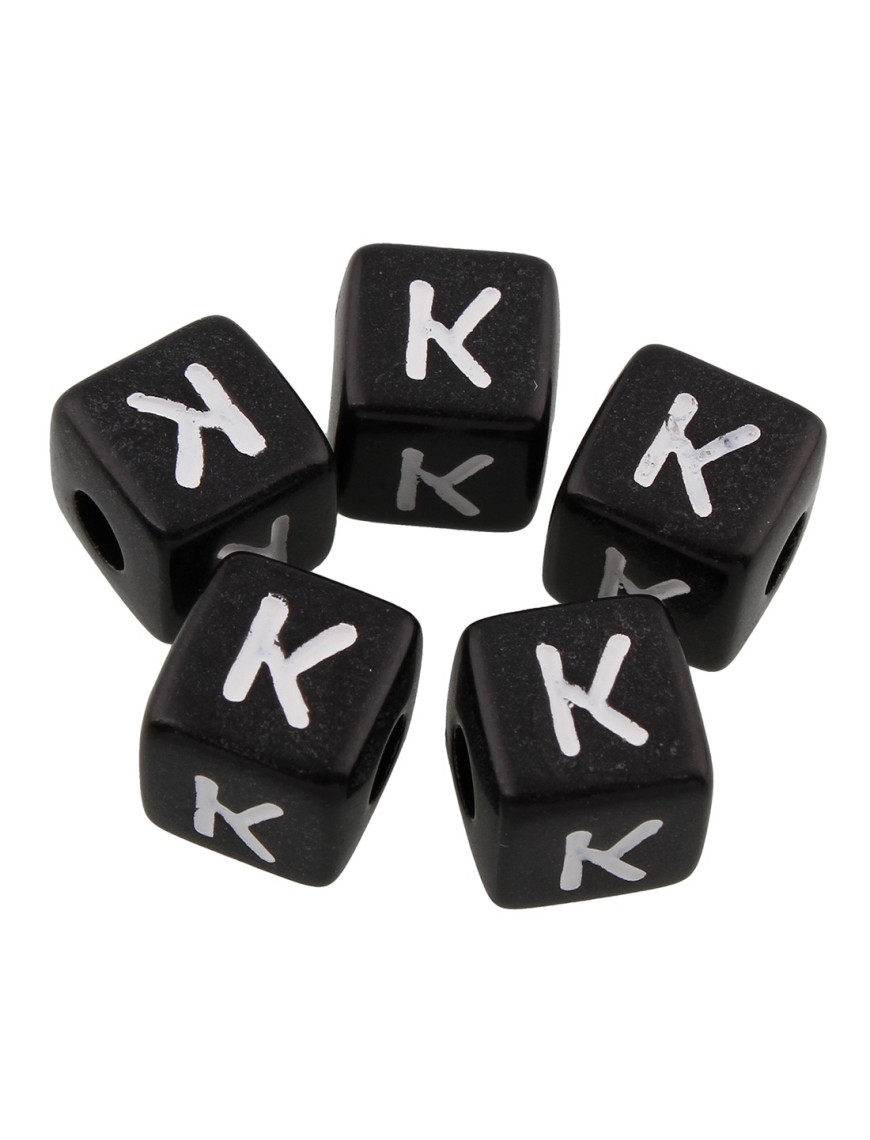 20 Perles Noir Acrylique Lettre Alphabet 10mm