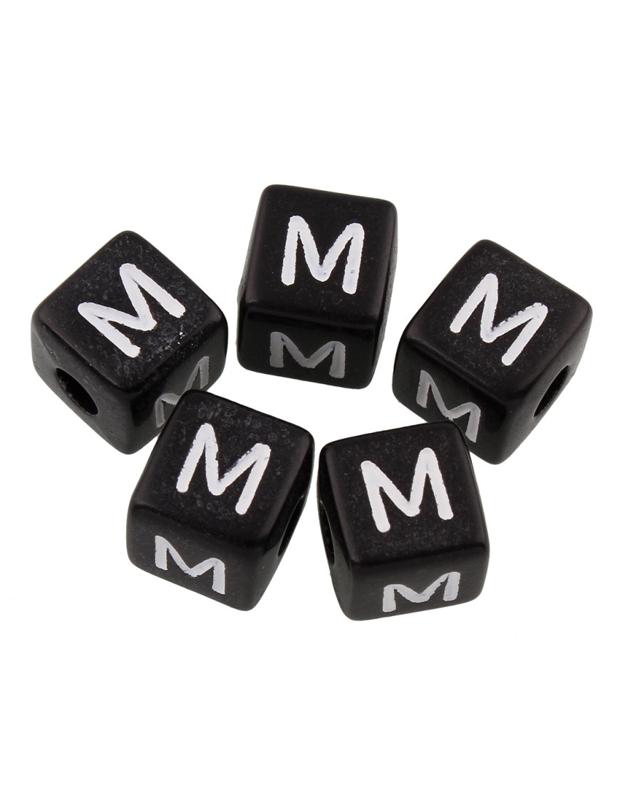 20 Perles Noir Acrylique Lettre Alphabet 10mm
