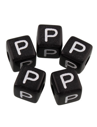 20 Perles Noir Acrylique Lettre Alphabet 10mm