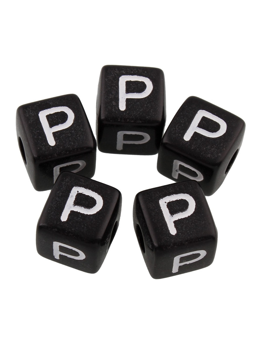 20 Perles Noir Acrylique Lettre Alphabet 10mm