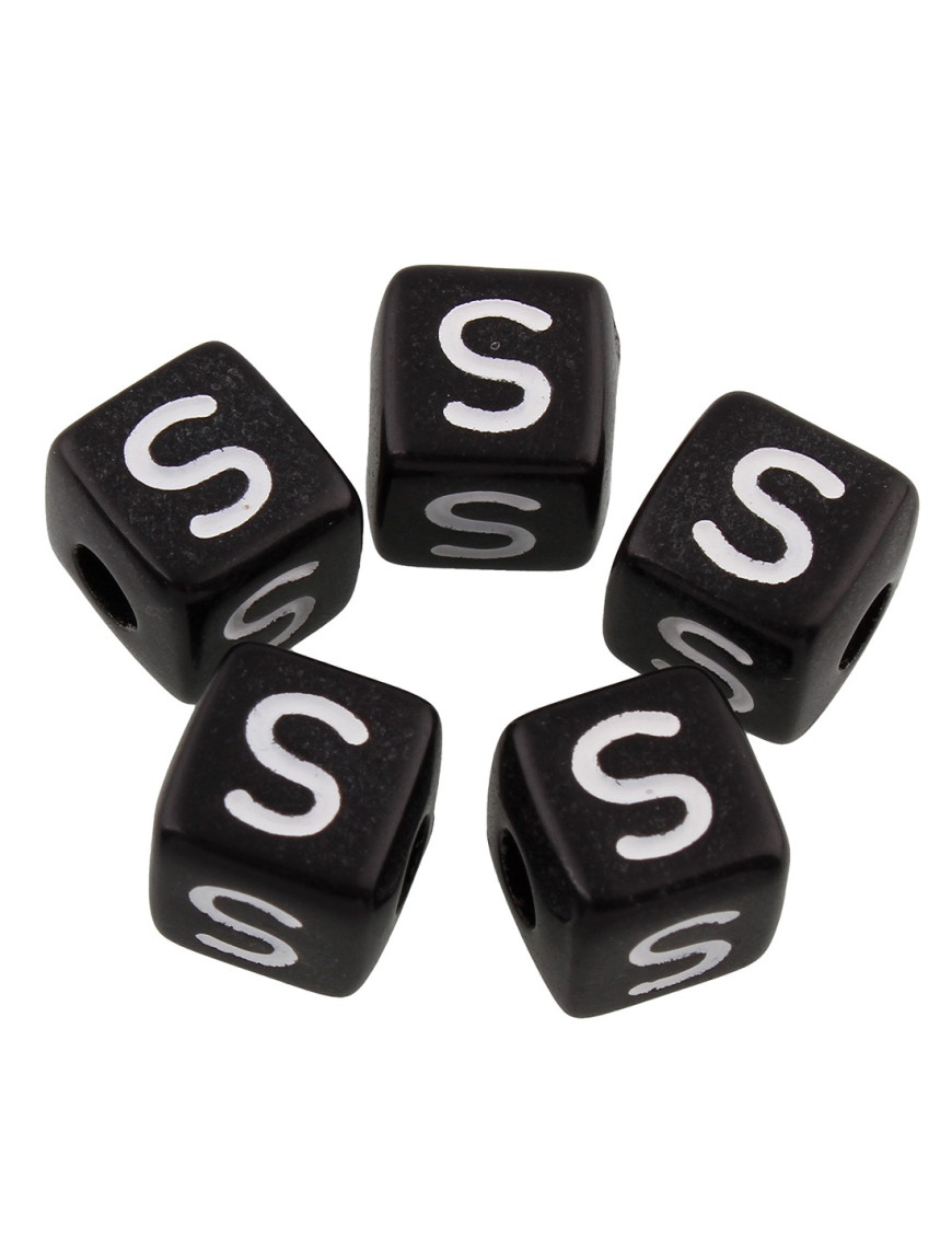20 Perles Noir Acrylique Lettre Alphabet 10mm