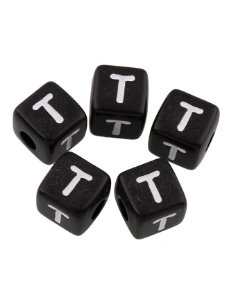 20 Perles Noir Acrylique Lettre Alphabet 10mm