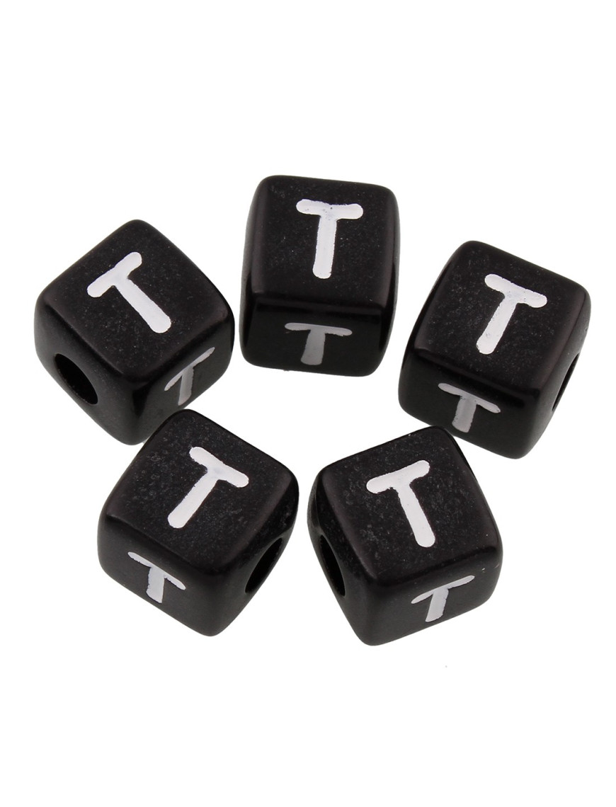 20 Perles Noir Acrylique Lettre Alphabet 10mm