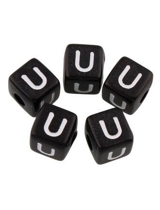 20 Perles Noir Acrylique Lettre Alphabet 10mm