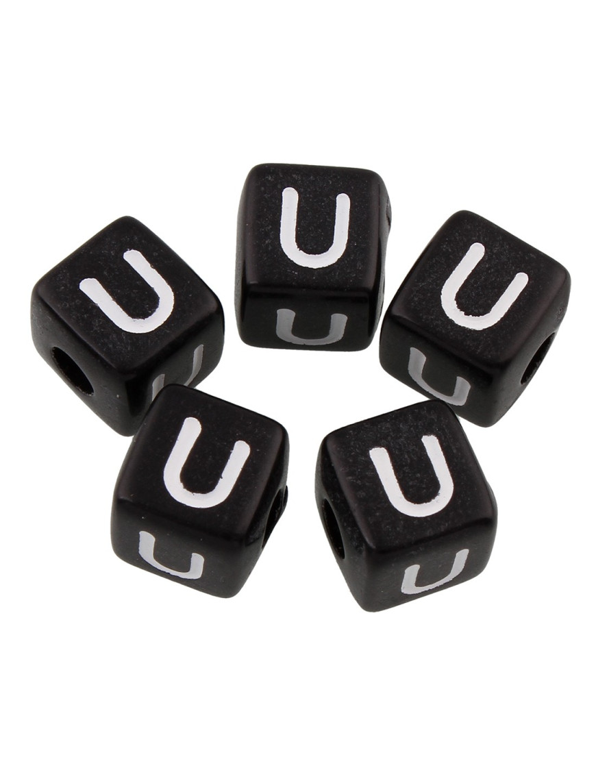 20 Perles Noir Acrylique Lettre Alphabet 10mm