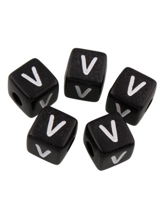 20 Perles Noir Acrylique Lettre Alphabet 10mm