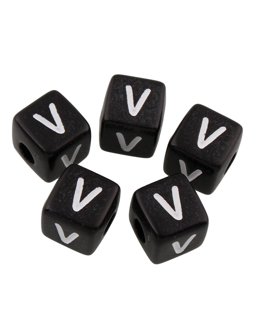 20 Perles Noir Acrylique Lettre Alphabet 10mm