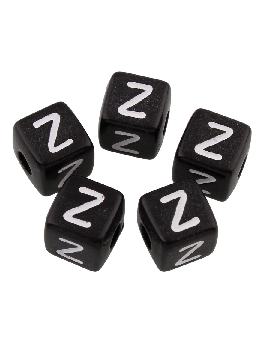 20 Perles Noir Acrylique Lettre Alphabet 10mm