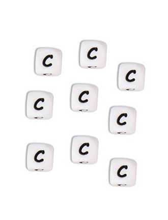 Perles Silicone Lettre Alphabet 10mm Blanc
