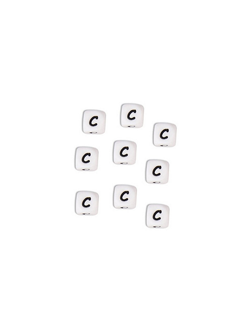 Perles Silicone Lettre Alphabet 10mm Blanc