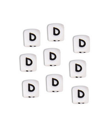 Perles Silicone Lettre Alphabet 10mm Blanc