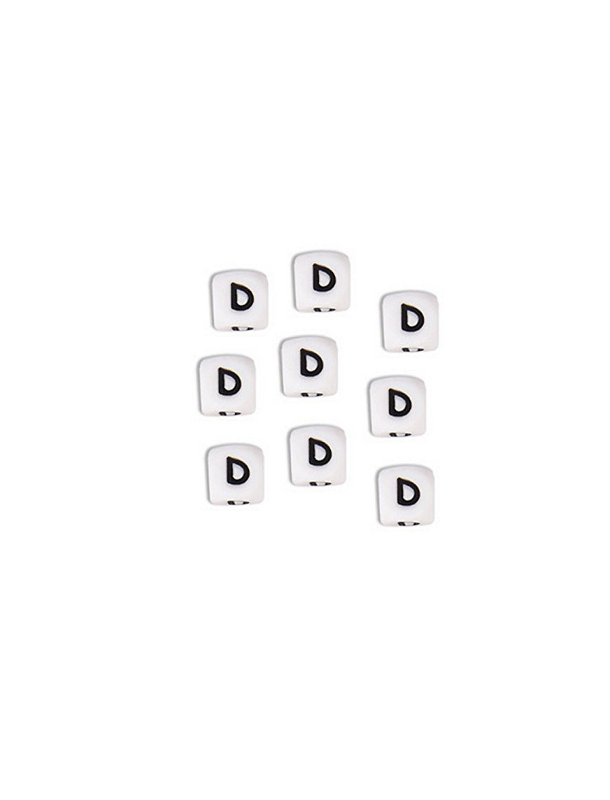 Perles Silicone Lettre Alphabet 10mm Blanc