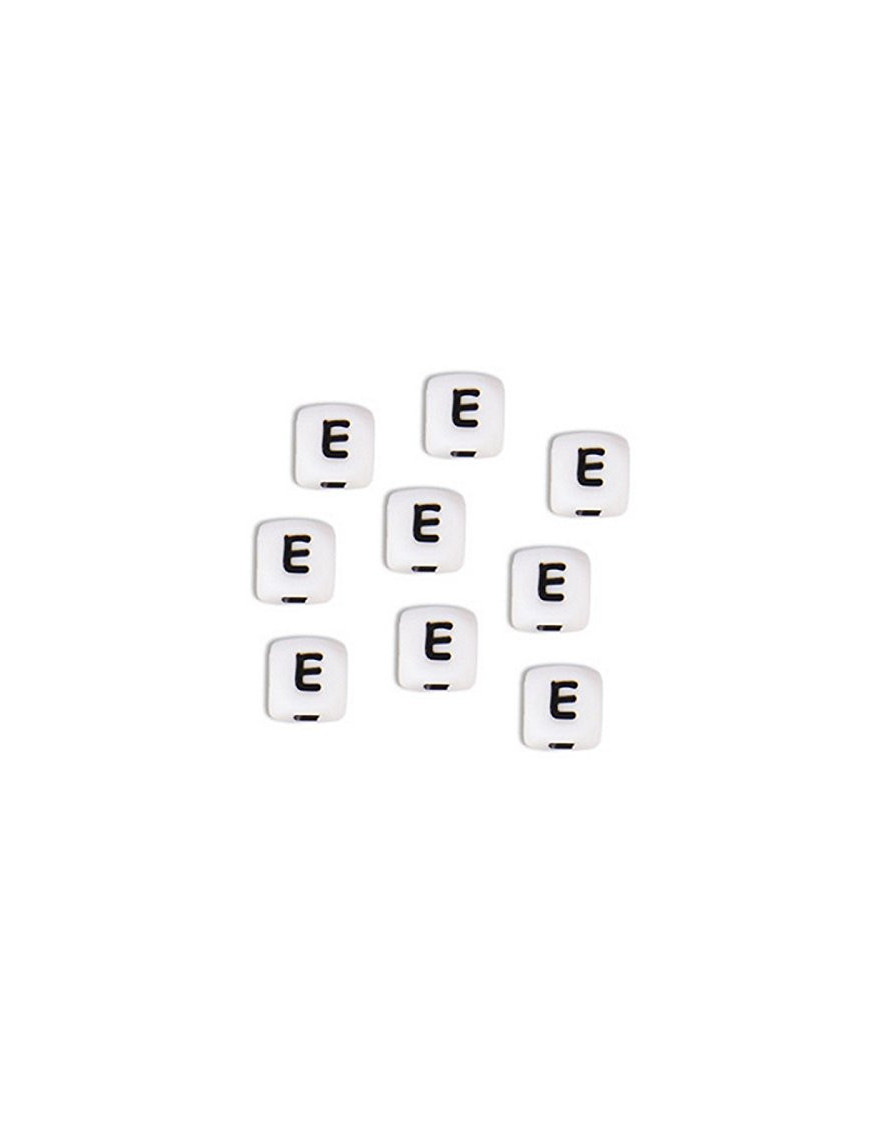 Perles Silicone Lettre Alphabet 10mm Blanc