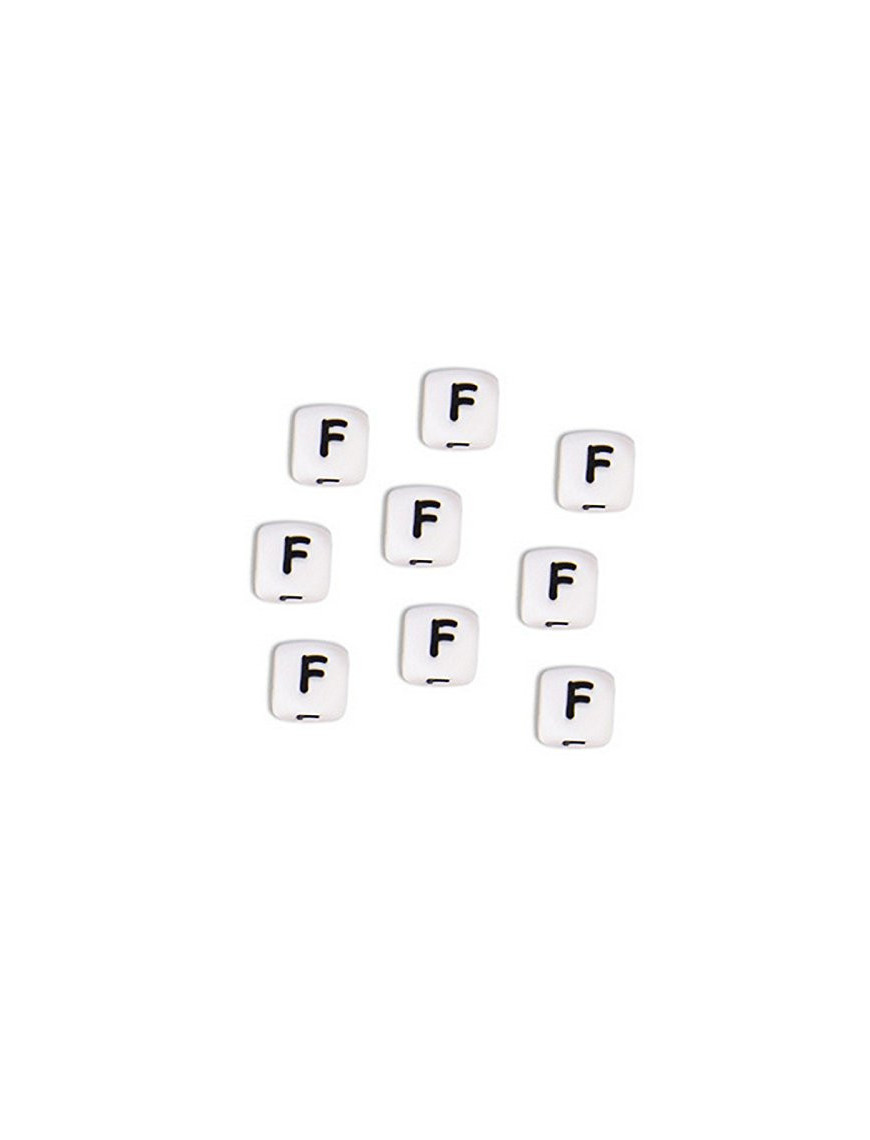 Perles Silicone Lettre Alphabet 10mm Blanc