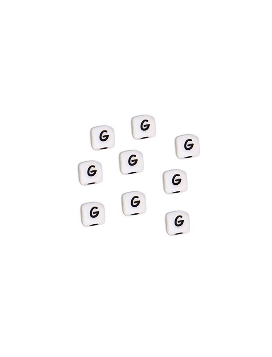 Perles Silicone Lettre Alphabet 10mm Blanc