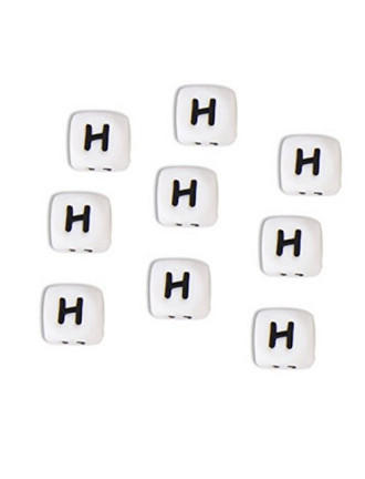 Perles Silicone Lettre Alphabet 10mm Blanc