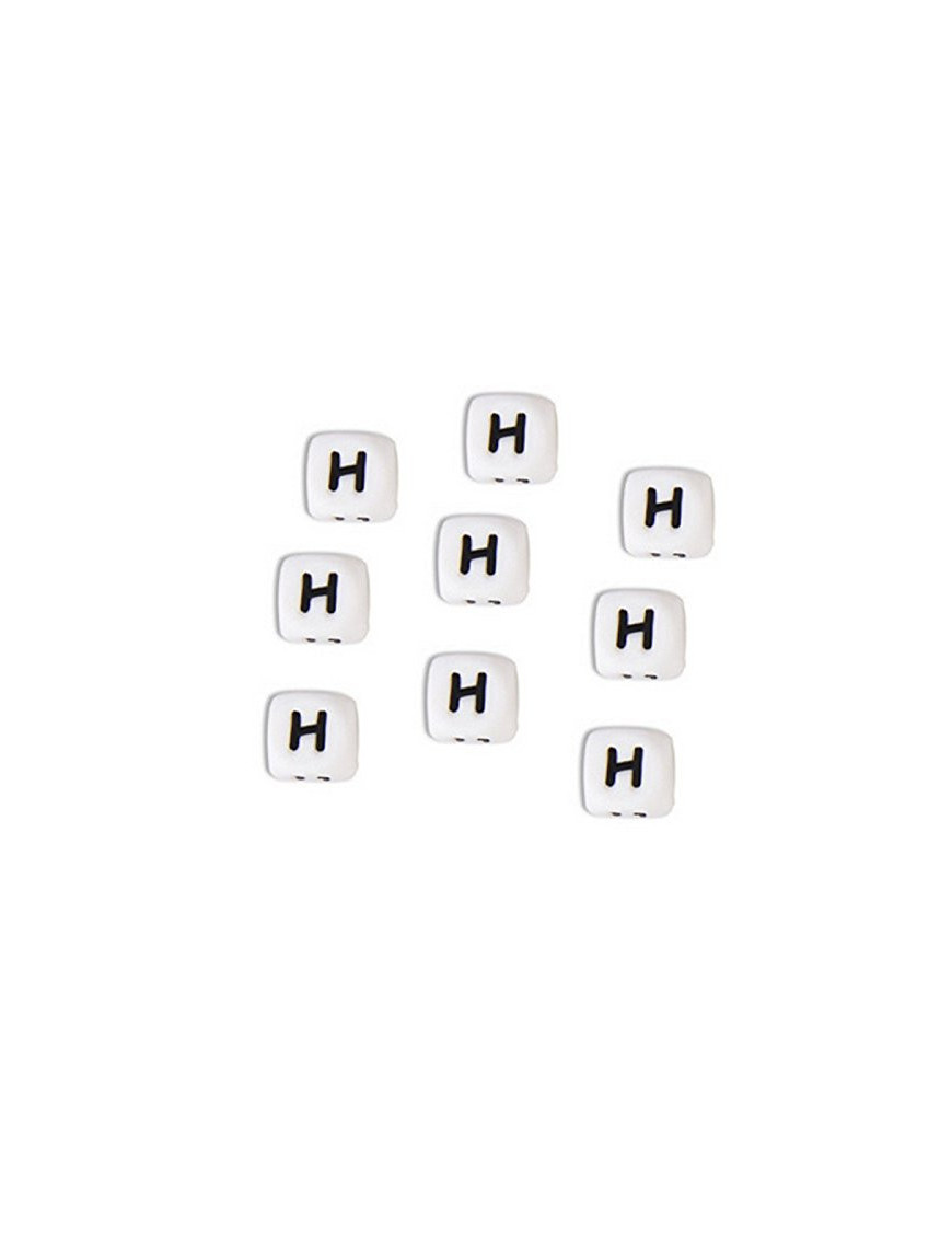 Perles Silicone Lettre Alphabet 10mm Blanc